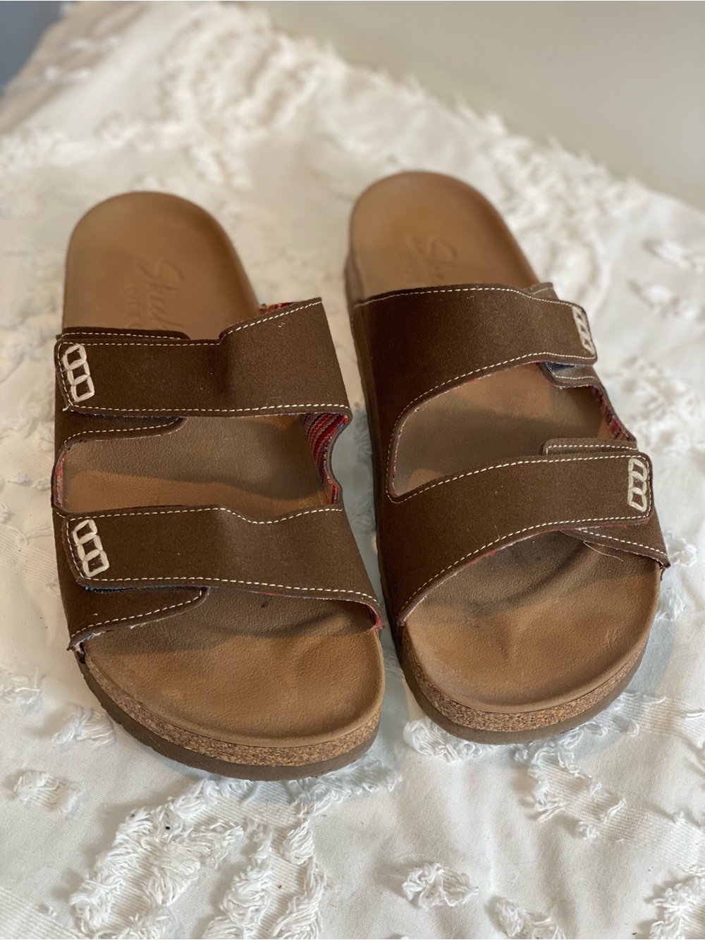 Skechers Brown Dual-Strap Slide Sandals